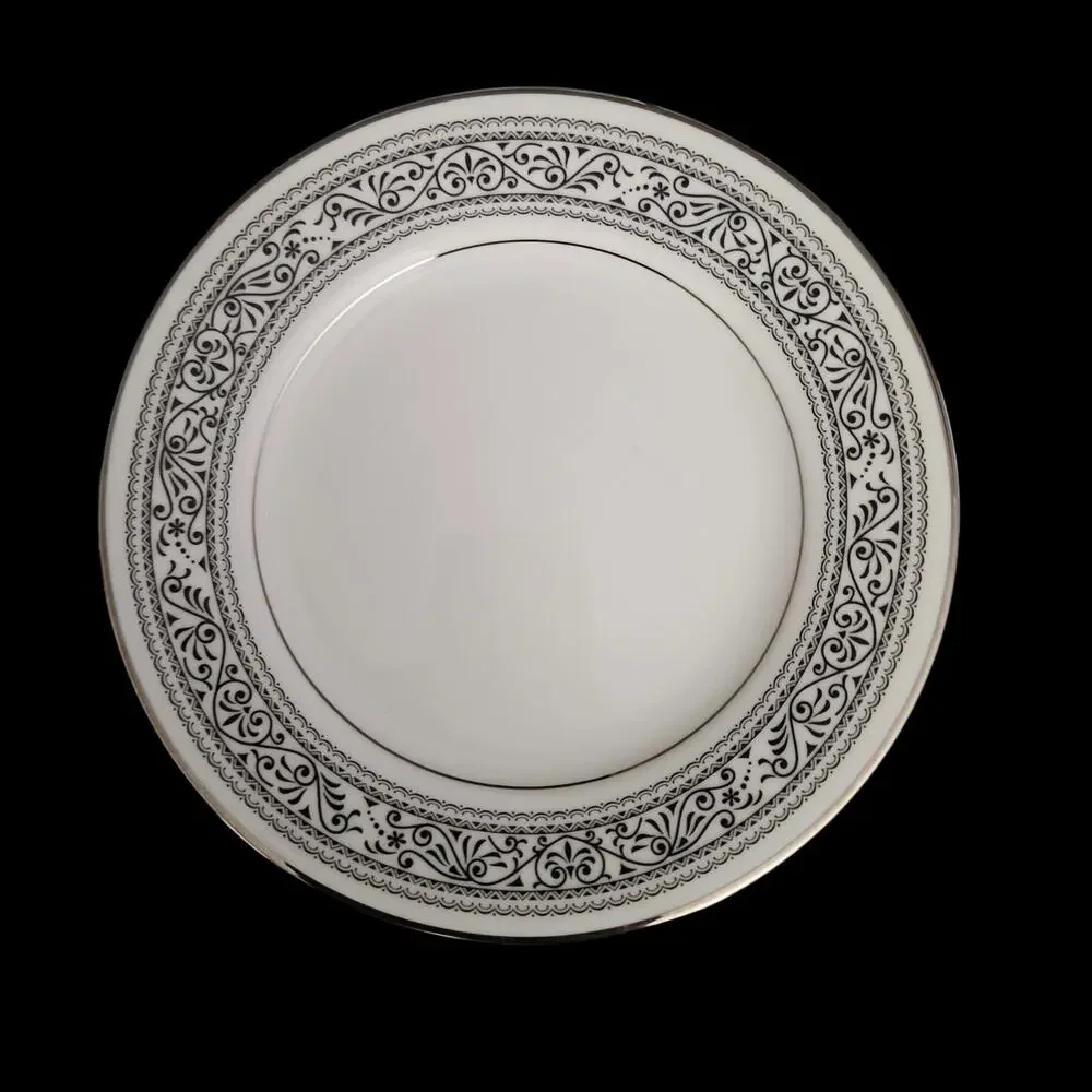Noritake Prelude 7570 Bread Plates Set of 2 Ivory China Black Scroll Japan